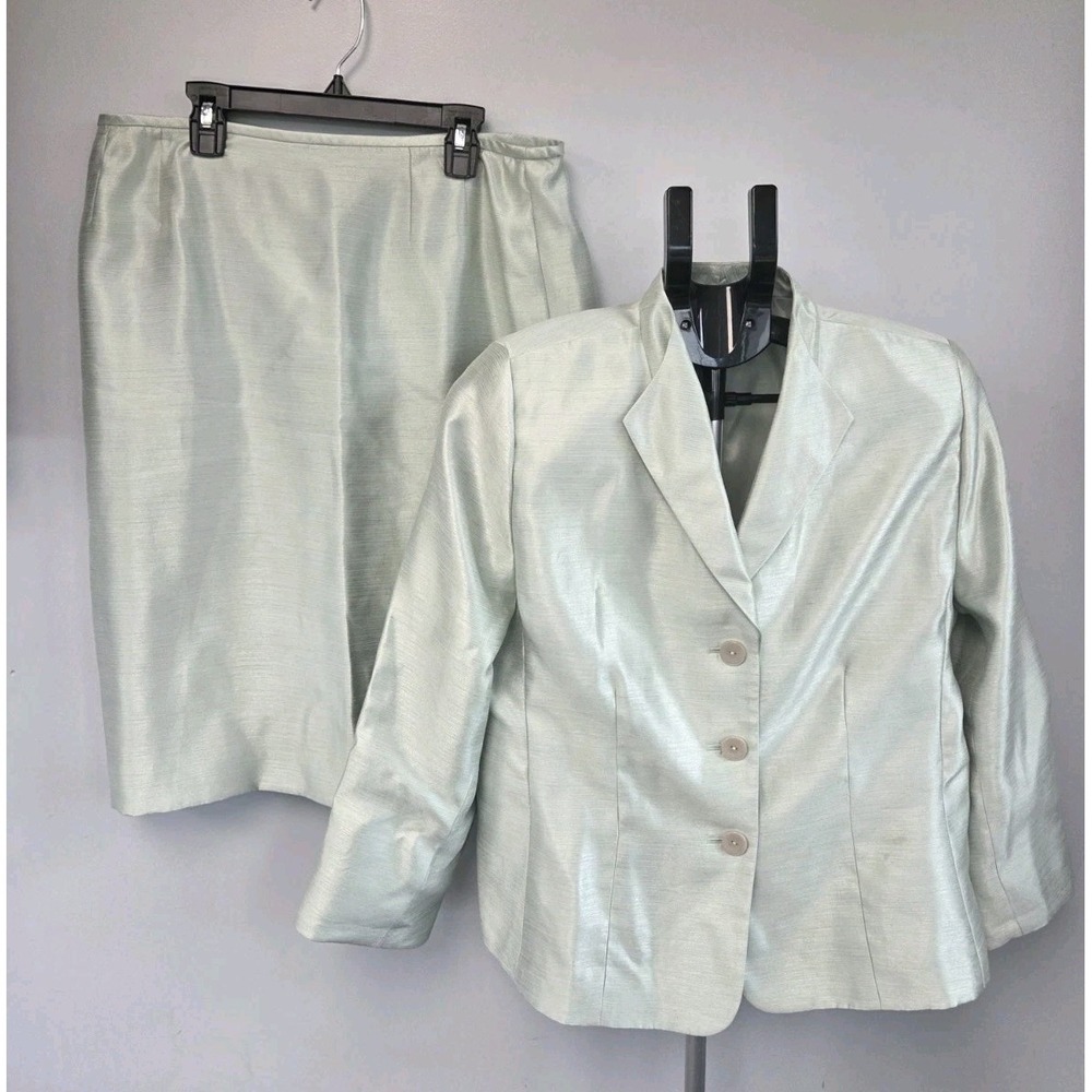 Le Suit 2PC Skirt Suit Set Women's 16 Petite Mint Green 3 Button Jacket Coat